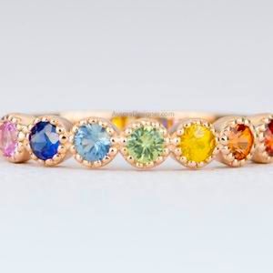 Real 14k gold ring with genuine rainbow gemstones